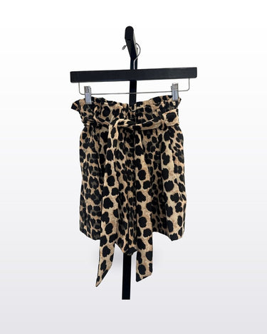 Zara Leopard Print Paperbag Tie-Waist Shorts sz XS