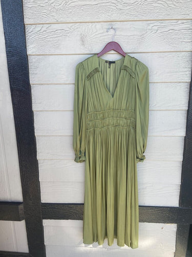 Maje Olive Pleated Long-Sleeve Maxi Dress sz 38