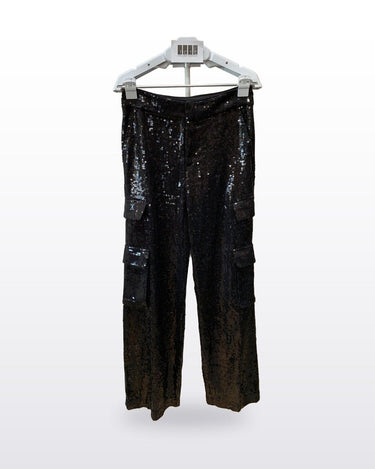 alice + olivia Black Sequin Cargo Wide Leg Pants sz 8