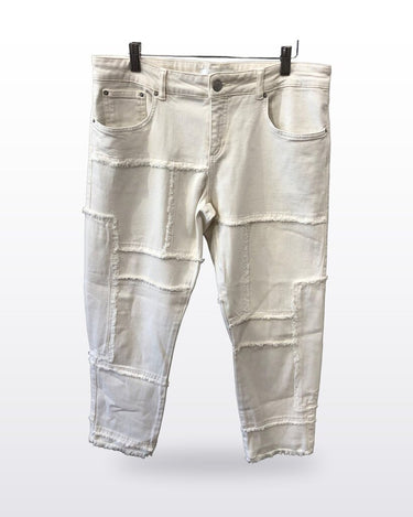 Munthe White Frayed Patchwork Straight Leg Jeans sz 42