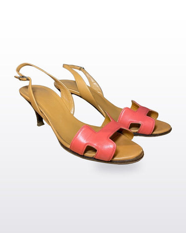 Hermès Coral H-Strap Slingback Sandals sz 36