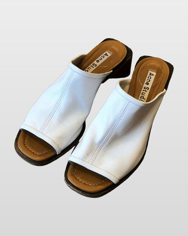 Acne Studios White Leather Open-Toe Block Heel Mules sz 39