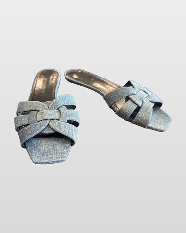 YSL Blue Denim Tribute Slide Sandals sz 38