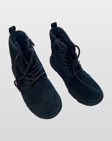 UGG Black Suede Lace-Up Shearling Ankle Booties sz 37