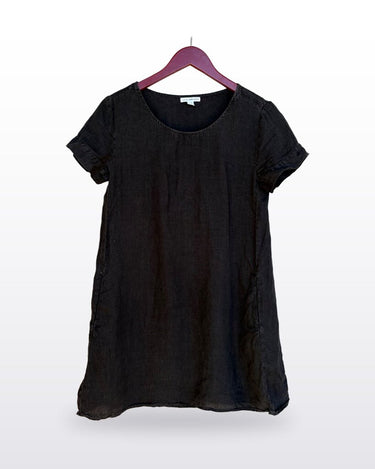 James Perse Standard Black Linen Short Sleeve Shift Dress Size 0 sz 0