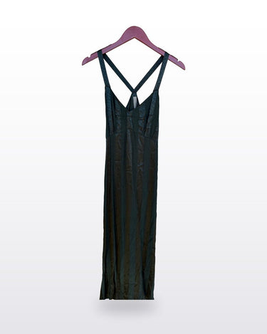 Raquel Allegra Dark Green Jacquard Cross-Back Maxi Dress sz 0