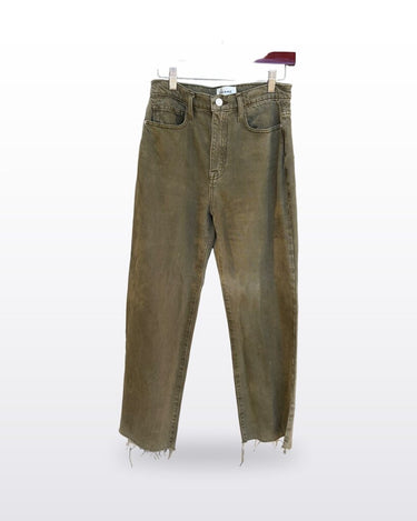 FRAME Olive Green Straight Leg Raw Hem Jeans sz 26