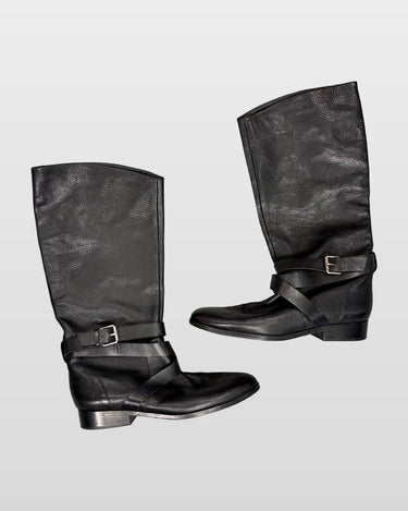 Dolce Vita Black Leather Buckle Tall Flat Boots sz 8.5