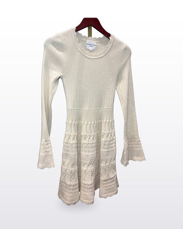 Willow & Wind Cream Ribbed Knit Fit & Flare Long Sleeve Dress sz M