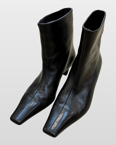Khaite Black Leather Square Toe Ankle Booties sz 39½