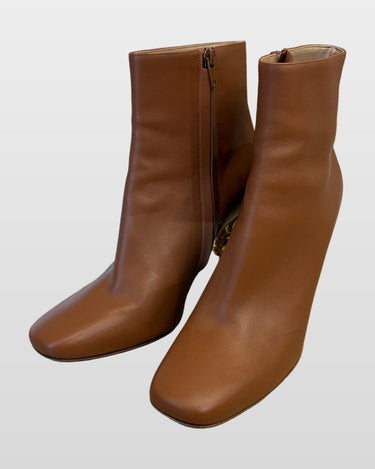Bottega Veneta Brown Leather Knot Heel Ankle Boots sz 39 1/2