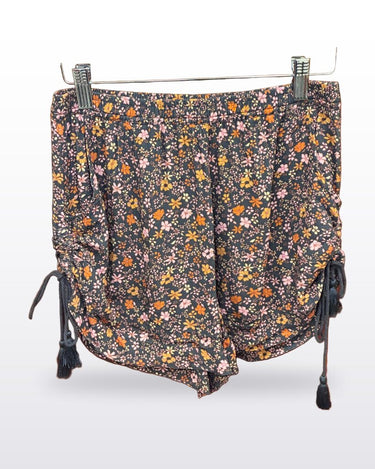 Spell Floral Elastic Waist Ruched Tassel Shorts sz S