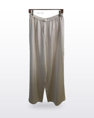 Jenni Kayne Cream Satin Elastic Waist Wide Leg Pants sz L
