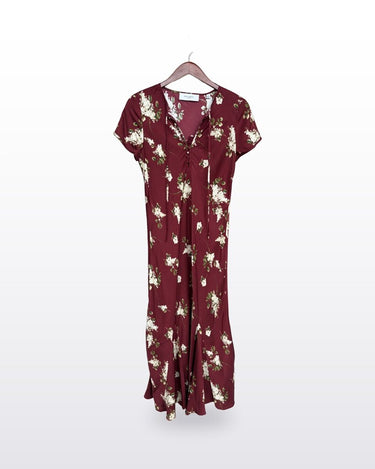 Equipment Burgundy Floral Print Short Sleeve Maxi Dress sz S