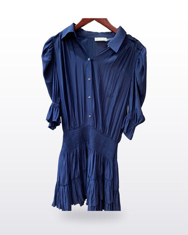 Ramy Brook Navy Blue Smocked Tiered Mini Shirt Dress sz S/P