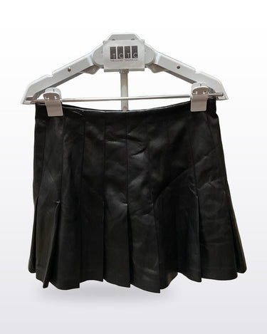 Alice + Olivia Black Pleated Leather Mini Skirt sz 8