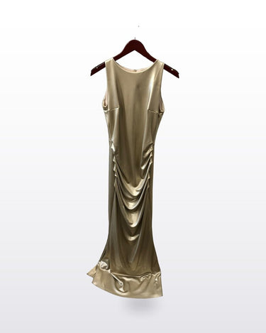 Chiara Boni La Petite Robe Metallic Draped Sleeveless Gown sz 42