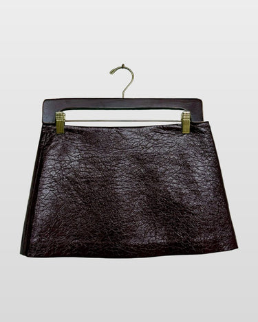 Ceren Ocak Burgundy Crinkled Patent Mini Skirt sz S