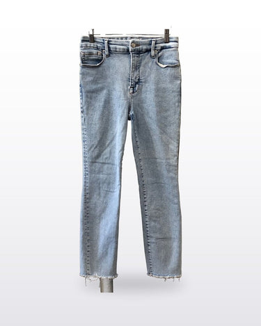 Good American Light Wash Straight Leg Raw Hem Split Back Jeans sz 4 / 27