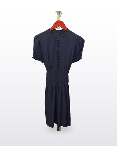 Stella McCartney Black Silk Button-Front Short Sleeve Dress sz 42