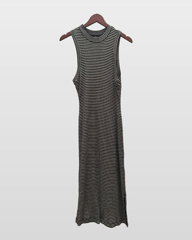 Madewell Black & White Striped Ribbed Sleeveless Midi Dress sz M