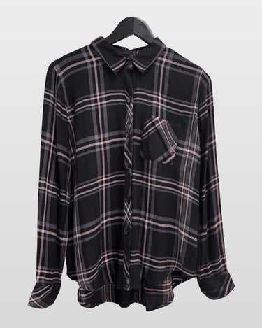 Rails Hunter Plaid Button-Down Shirt in Onyx Slate Blush sz M