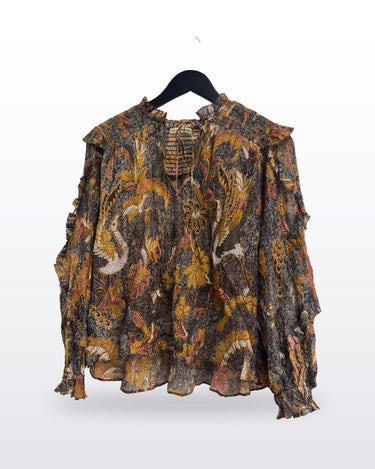 Ulla Johnson Printed Ruffled Long-Sleeve Blouse sz 2