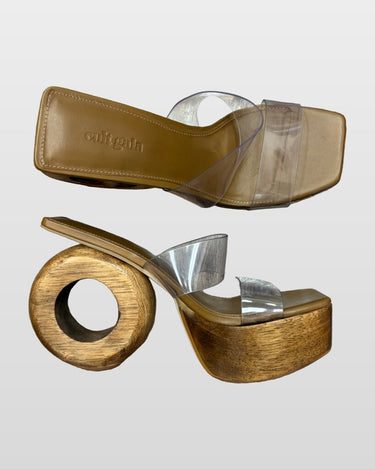 Cult Gaia Meta Vinyl Platform Sculptural Heel Sandals sz 37