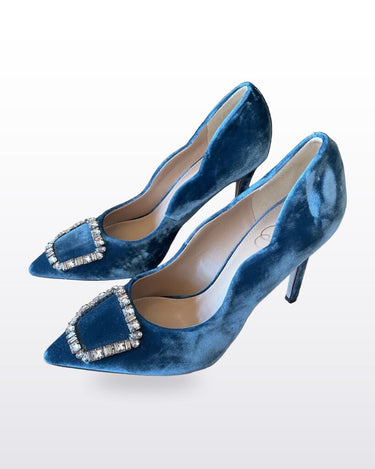 Sam Edelmam Blue Velvet Rhinestone Buckle Pumps sz 8 1/2