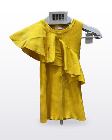 A.L.C. Yellow Asymmetrical Ruffle Ribbed Top sz S