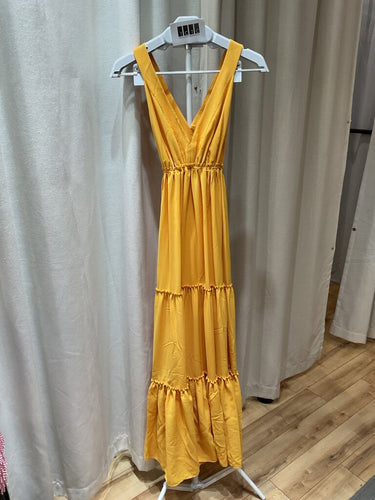 Le Superbe Yellow Tiered Sleeveless Maxi Dress sz S