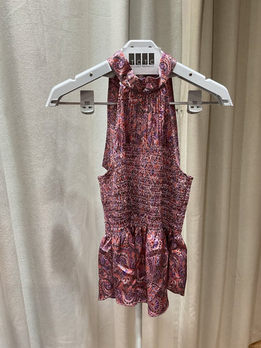 Cinq à Sept Printed Smocked Halter Top sz S