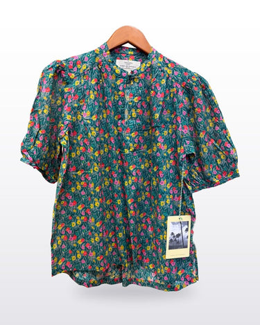 Birds of Paradis by Trovata Floral Cotton Short Sleeve Blouse sz SMALL