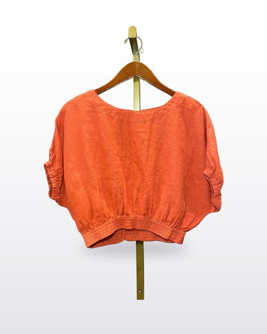 Faherty Coral Linen Short Sleeve Cropped Top sz M?