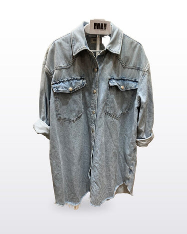 AGOLDE Light Wash Raw Hem Denim Shirt Dress sz M
