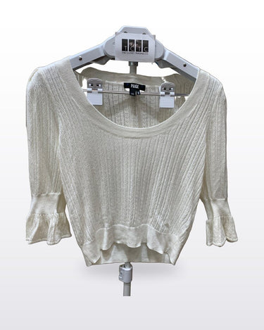 PAIGE White Pointelle Knit Puff Sleeve Sweater sz XS