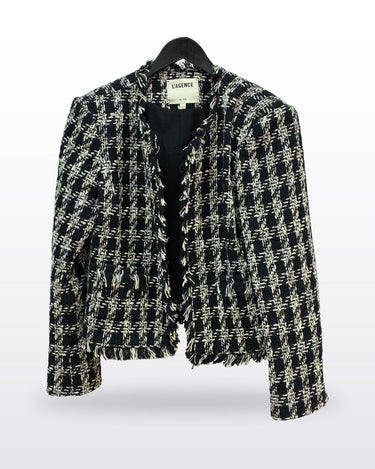 L'Agence Black and White Tweed Fringe Crop Jacket sz 8