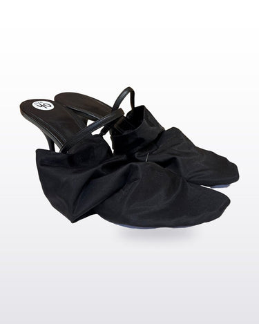 Marni Black Ruched Satin Heeled Mules sz 40