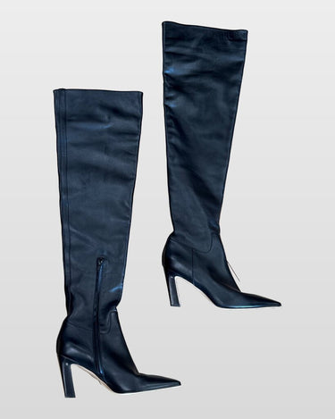 Khaite Black Leather Over-The-Knee Heeled Boots Size 40 sz 40