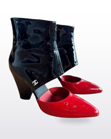 Chanel Two-Tone Patent Leather Ankle Booties sz 41