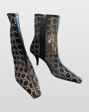 Gucci Crystal GG Monogram Ankle Booties sz 40
