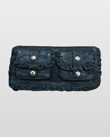 Treesje Distressed Leather Ruffled Accent Clutch