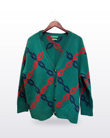 Clare V. Green Chain Link Knit Button-Front Cardigan sz M