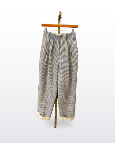Zara Houndstooth Pleated Trousers with Contrast Cuffs sz XS