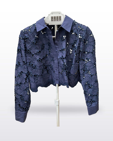 L'Agence Navy Cutout Eyelet Cropped Long Sleeve Shirt sz XXS