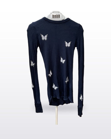 Lauren Moshi Butterfly Print Thermal Long Sleeve Top sz XS