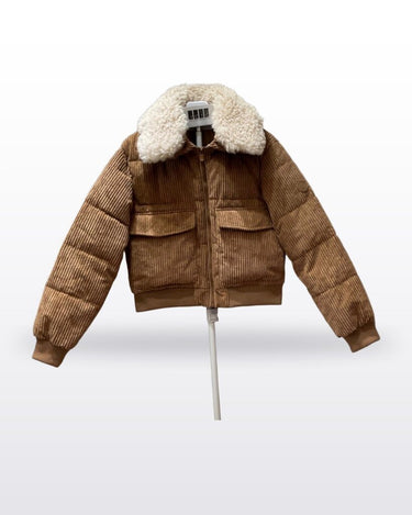 Save The Duck Brown Corduroy Quilted Sherpa-Collar Jacket sz 2/M