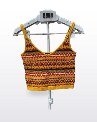 Rag & Bone Yellow Fair Isle Knit Cropped Tank Top sz XXS