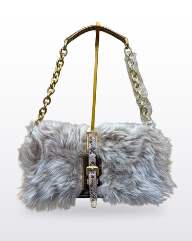 Longchamp Fur & Leather Shoulder Bag with Snakeskin Trim