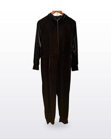 Norma Kamali Black Velour Long-Sleeve Zip-Front Jumpsuit